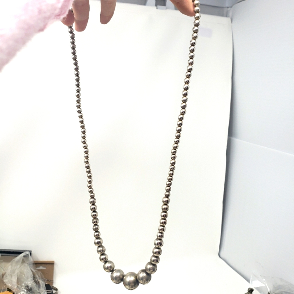Long Navajo Pearl necklace- sterling silver